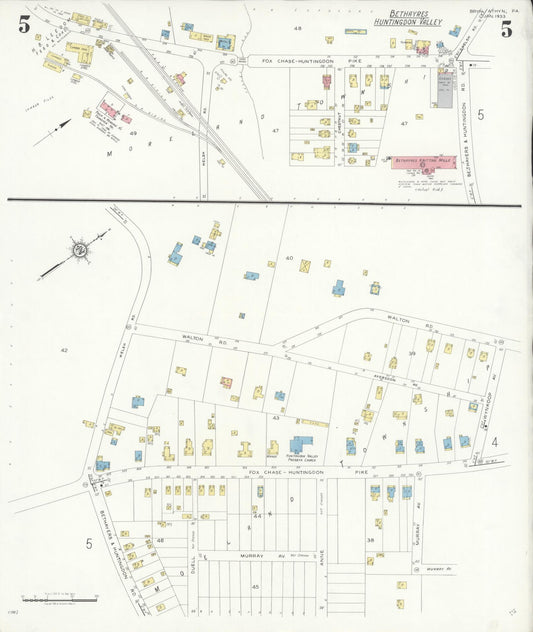 Sanborn Fire Insurance Map from Bryn Athyn, Montgomery County, Pennsylvania (1933), Sheet #0005 - Historic Sanborn Fire Insurance Map Print, vintage old map wall art, antique decor, genealogy gift, Pennsylvania Pennsylvania map