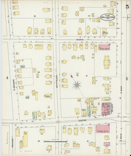 Sanborn Fire Insurance Map from Wallingford, New Haven County, Connecticut (1897), Sheet #0005 - Historic Sanborn Fire Insurance Map Print, vintage old map wall art, antique decor, genealogy gift, Connecticut Connecticut map