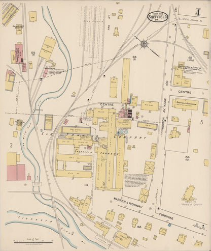 Sanborn Fire Insurance Map from Sheffield, Warren County, Pennsylvania (1922), Sheet #0004 - Historic Sanborn Fire Insurance Map Print, vintage old map wall art, antique decor, genealogy gift, Pennsylvania Pennsylvania map
