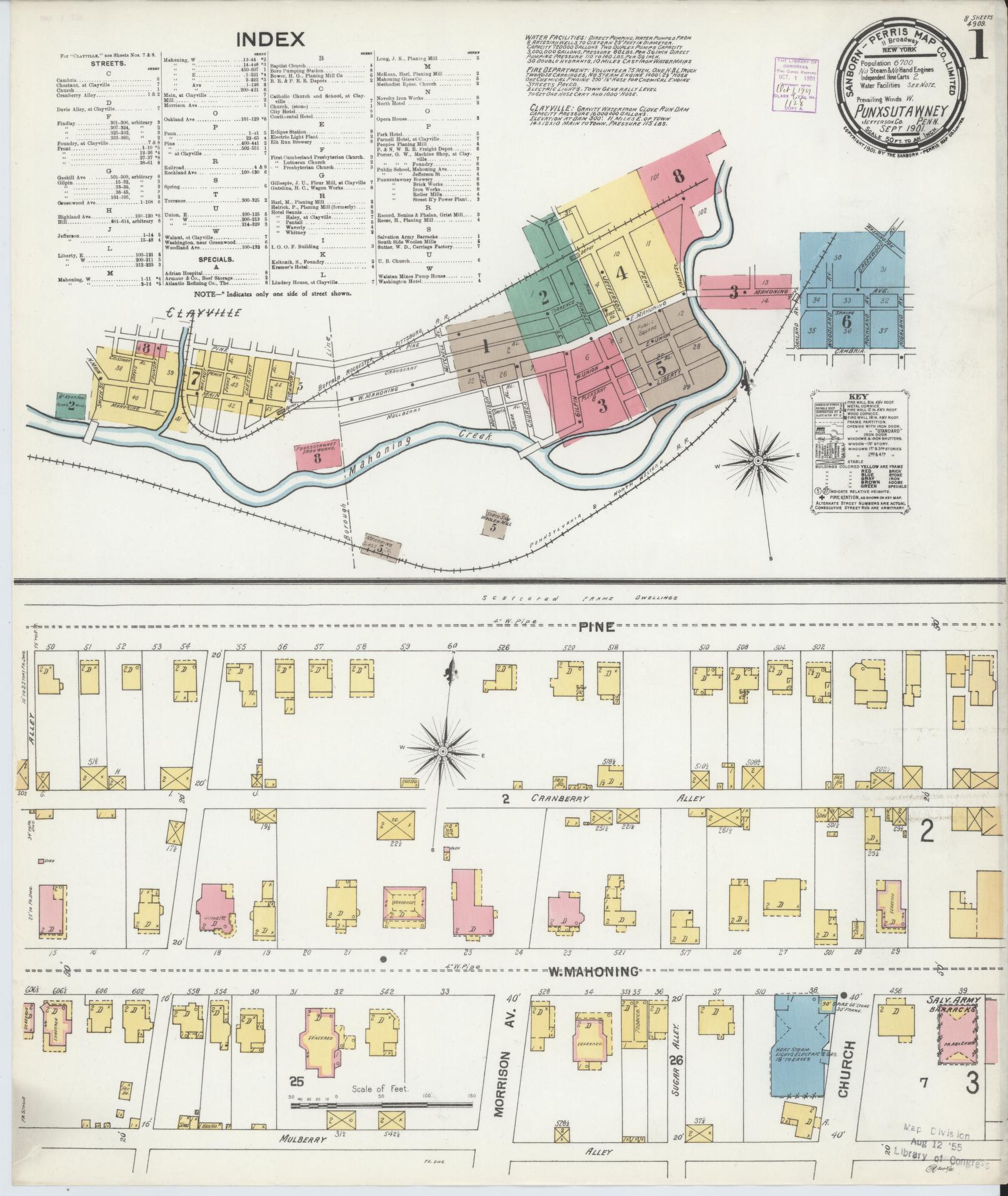Sanborn Fire Insurance Map from Punxsutawney, Jefferson County, Pennsylvania (1901), Sheet #0001 - Complete Map Set gallery image, historic Sanborn map, vintage wall art, Pennsylvania Pennsylvania