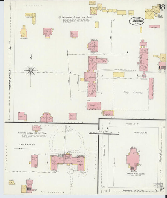 Sanborn Fire Insurance Map from Lansing, Ingham County, Michigan (1898), Sheet #0018 - Historic Sanborn Fire Insurance Map Print, vintage old map wall art, antique decor, genealogy gift, Michigan Michigan map