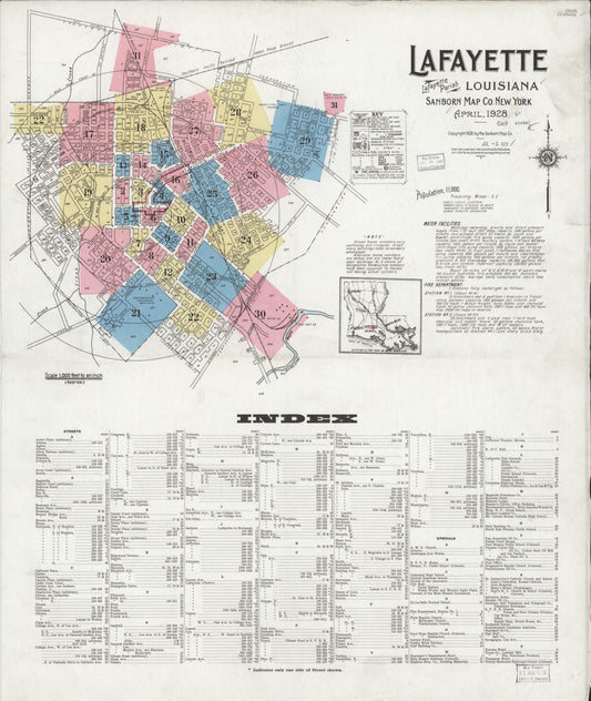 Sanborn Fire Insurance Map from Lafayette, Lafayette Parish, Louisiana. (1928) – Historic Sanborn Fire Insurance Map Print
