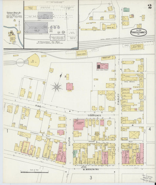 Sanborn Fire Insurance Map from Punxsutawney, Jefferson County, Pennsylvania (1896), Sheet #0002 - Historic Sanborn Fire Insurance Map Print, vintage old map wall art, antique decor, genealogy gift, Pennsylvania Pennsylvania map