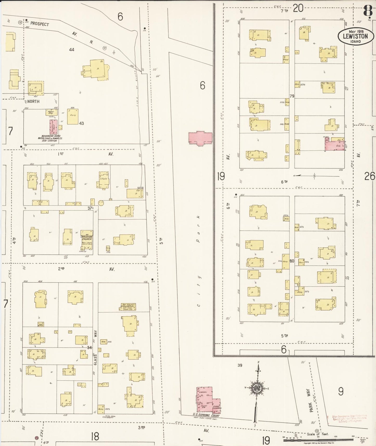 Sanborn Fire Insurance Map from Lewiston, Nez Perce County, Idaho (1918), Sheet #0008 - Complete Map Set gallery image, historic Sanborn map, vintage wall art, Idaho Idaho