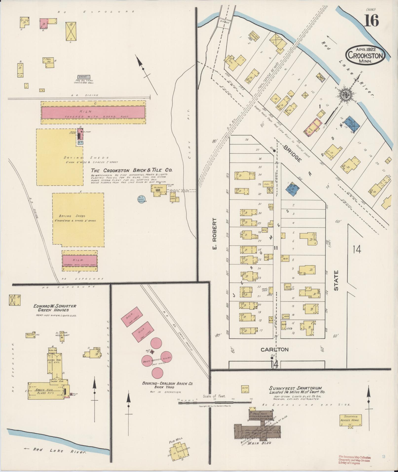 Sanborn Fire Insurance Map from Crookston, Polk County, Minnesota (1922), Sheet #0016 - Historic Sanborn Fire Insurance Map Print, vintage old map wall art, antique decor, genealogy gift, Minnesota Minnesota map