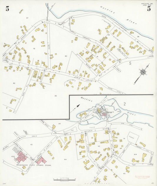Sanborn Fire Insurance Map from Machias, Washington County, Maine (1938), Sheet #0005 - Historic Sanborn Fire Insurance Map Print, vintage old map wall art, antique decor, genealogy gift, Maine Maine map