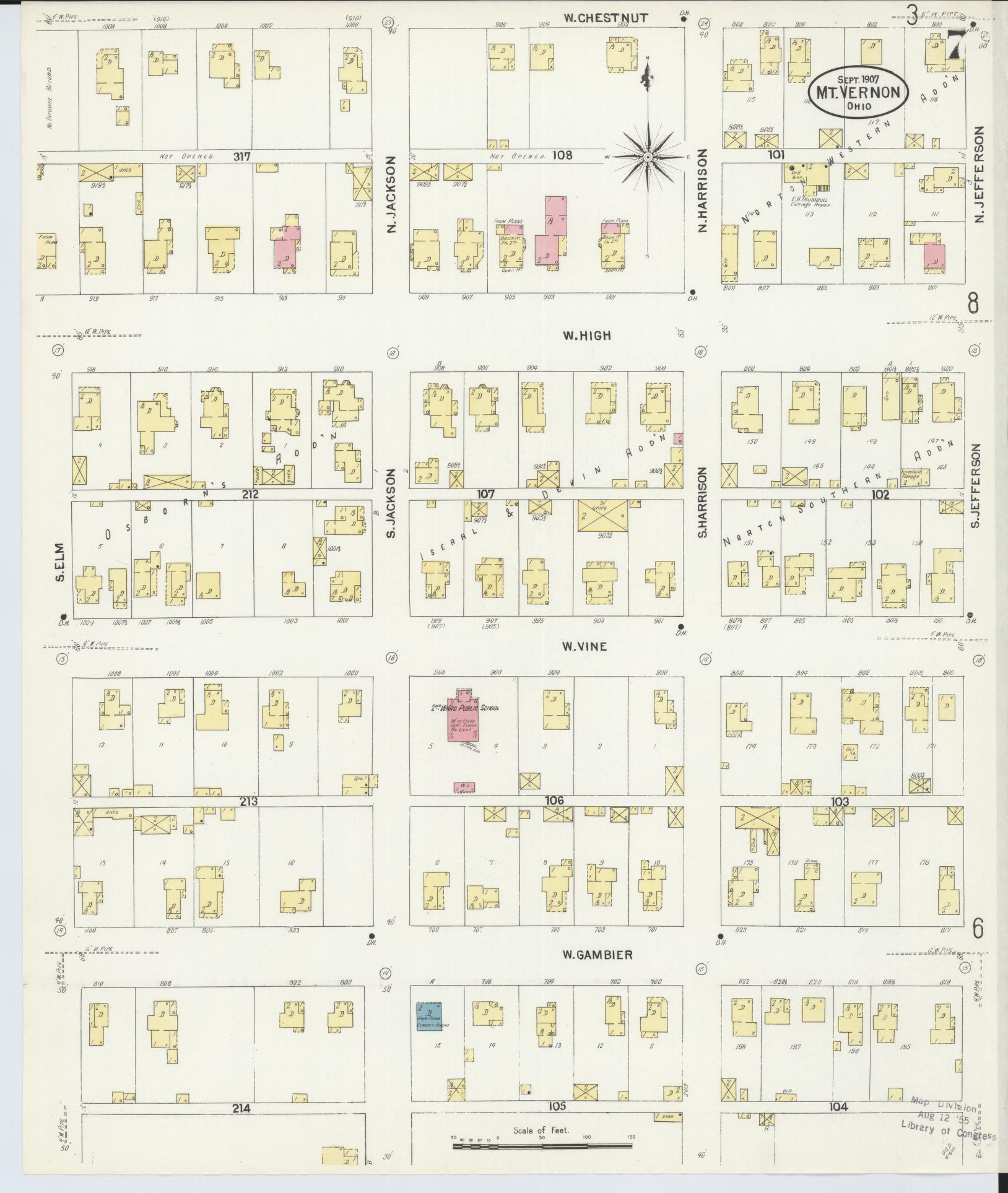 Sanborn Fire Insurance Map from Mount Vernon, Knox County, Ohio (1907), Sheet #0007 - Historic Sanborn Fire Insurance Map Print, vintage old map wall art, antique decor, genealogy gift, Ohio Ohio map