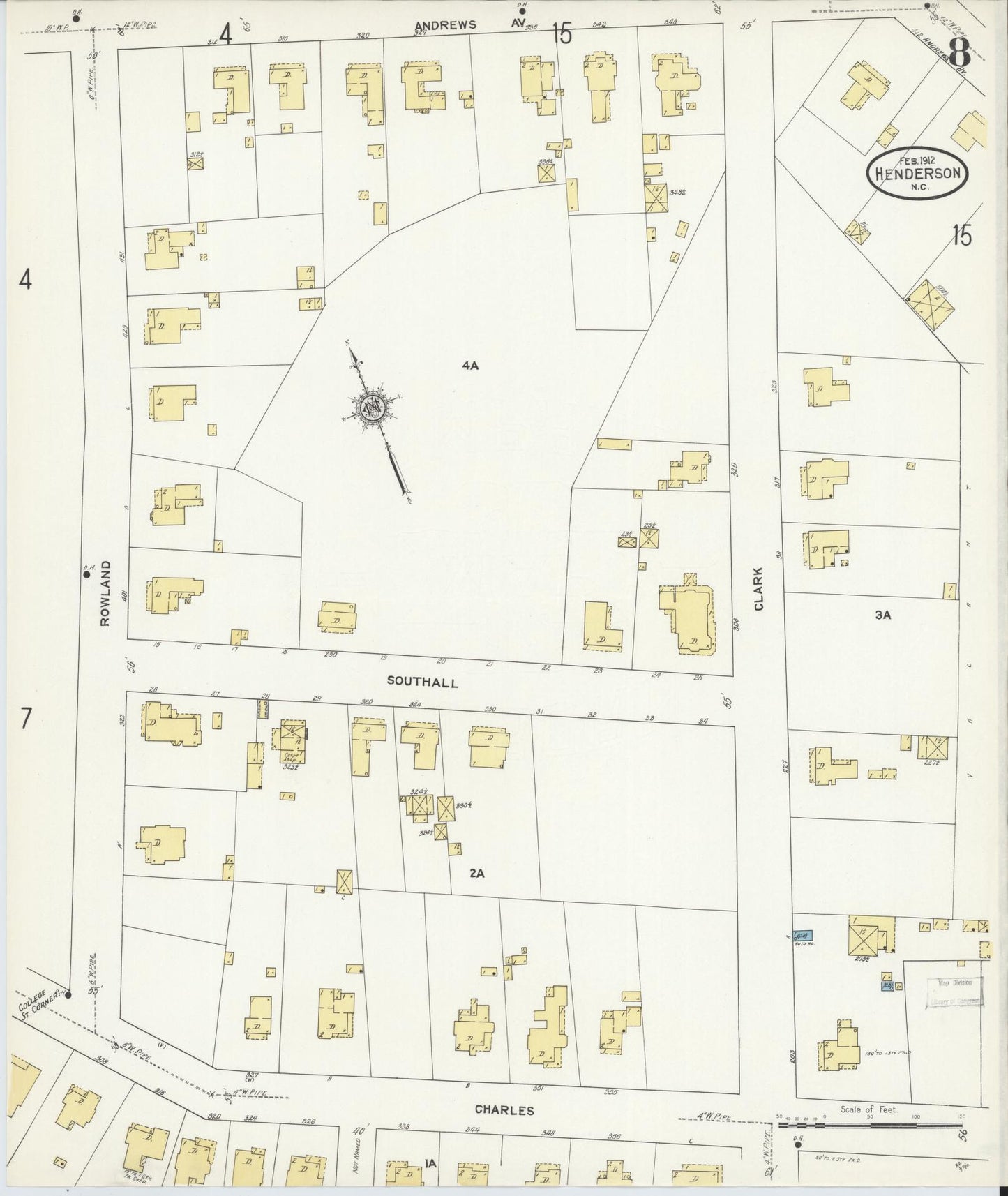 Sanborn Fire Insurance Map from Henderson, Vance County, North Carolina (1912), Sheet #0008 - Historic Sanborn Fire Insurance Map Print, vintage old map wall art, antique decor, genealogy gift, North Carolina North Carolina map