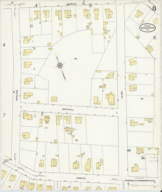 Sanborn Fire Insurance Map from Henderson, Vance County, North Carolina (1912), Sheet #0008 - Historic Sanborn Fire Insurance Map Print, vintage old map wall art, antique decor, genealogy gift, North Carolina North Carolina map
