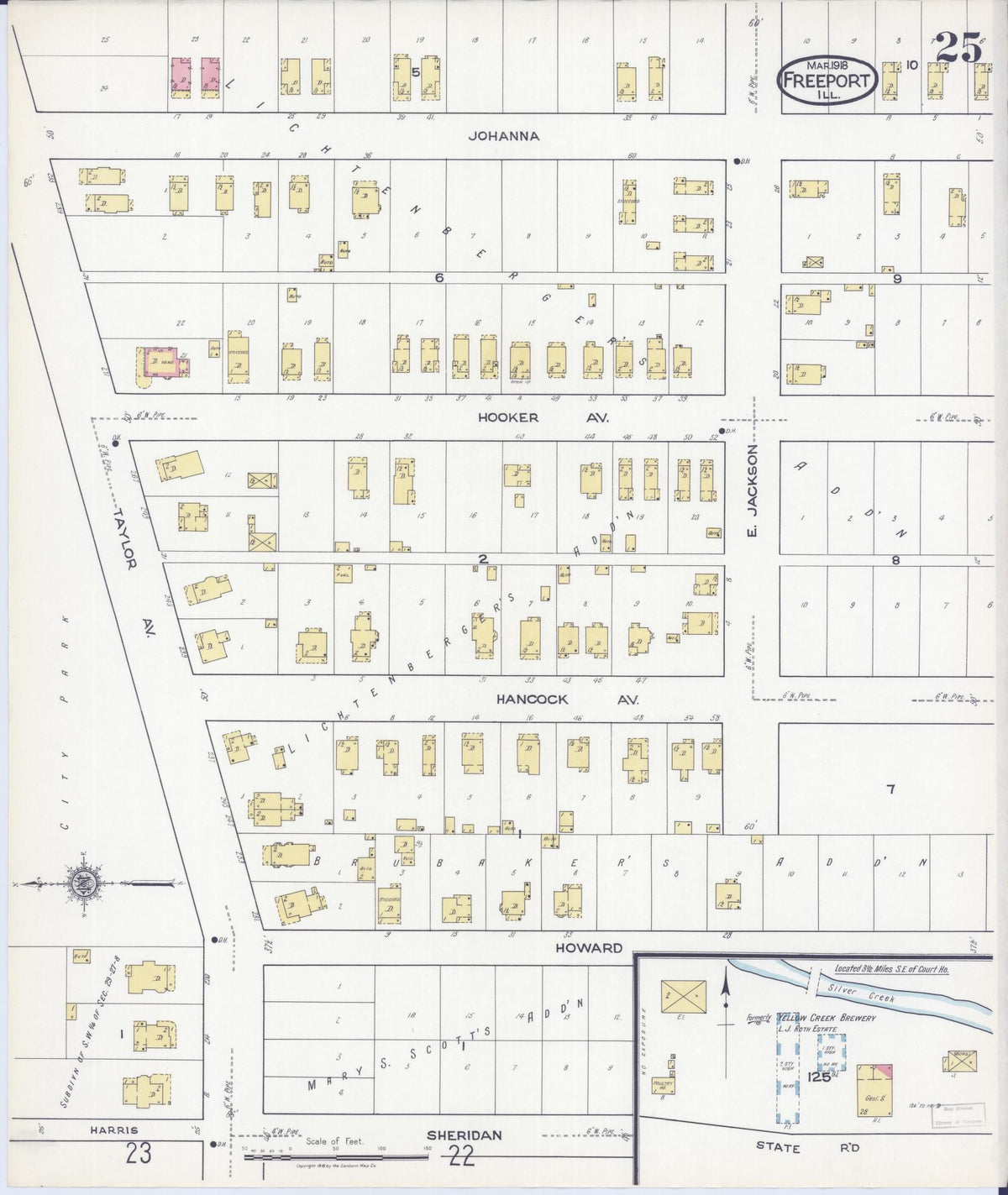 Sanborn Fire Insurance Map from Freeport, Stephenson County, Illinois (1918), Sheet #0025 - Historic Sanborn Fire Insurance Map Print, vintage old map wall art, antique decor, genealogy gift, Illinois Illinois map
