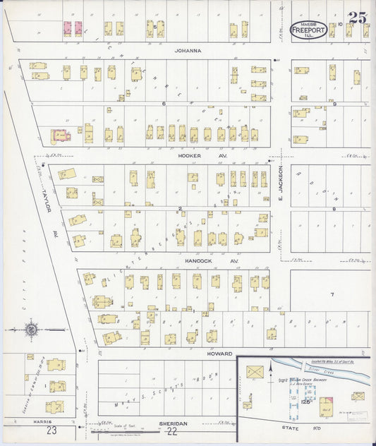 Sanborn Fire Insurance Map from Freeport, Stephenson County, Illinois (1918), Sheet #0025 - Historic Sanborn Fire Insurance Map Print, vintage old map wall art, antique decor, genealogy gift, Illinois Illinois map