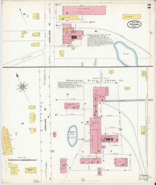 Sanborn Fire Insurance Map from Adams, Berkshire County, Massachusetts (1908), Sheet #0002 - Historic Sanborn Fire Insurance Map Print, vintage old map wall art, antique decor, genealogy gift, Massachusetts Massachusetts map