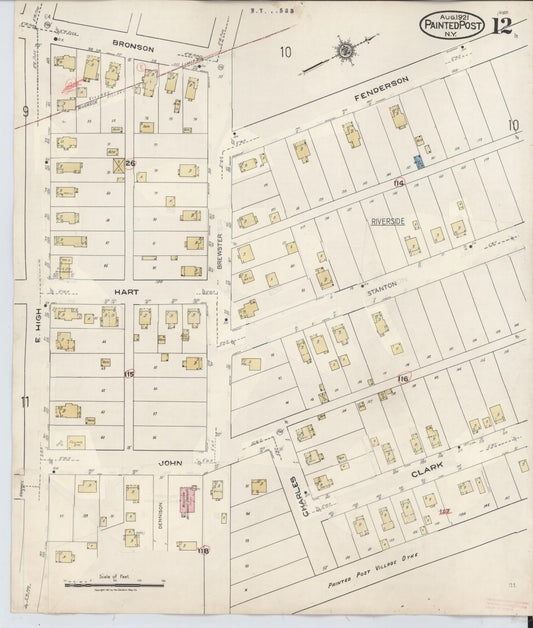 Sanborn Fire Insurance Map from Painted Post, Steuben County, New York (1943), Sheet #0012 - Historic Sanborn Fire Insurance Map Print, vintage old map wall art, antique decor, genealogy gift, New York New York map