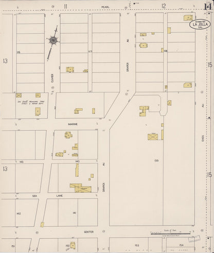 Sanborn Fire Insurance Map from La Jolla, San Diego County, California (1921), Sheet #0014 - Historic Sanborn Fire Insurance Map Print, vintage old map wall art, antique decor, genealogy gift, California California map