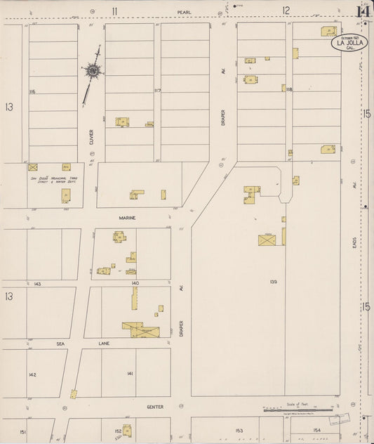 Sanborn Fire Insurance Map from La Jolla, San Diego County, California (1921), Sheet #0014 - Historic Sanborn Fire Insurance Map Print, vintage old map wall art, antique decor, genealogy gift, California California map