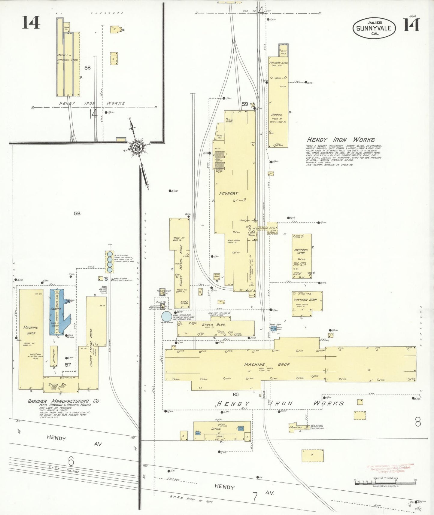 Sanborn Fire Insurance Map from Sunnyvale, Santa Clara County, California (1930), Sheet #0014 - Complete Map Set gallery image, historic Sanborn map, vintage wall art, California California