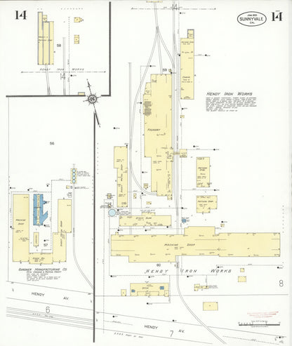 Sanborn Fire Insurance Map from Sunnyvale, Santa Clara County, California (1930), Sheet #0014 - Complete Map Set gallery image, historic Sanborn map, vintage wall art, California California