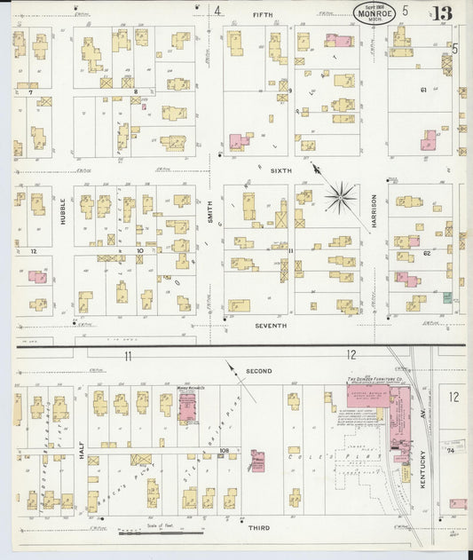 Sanborn Fire Insurance Map from Monroe, Monroe County, Michigan (1908), Sheet #0013 - Historic Sanborn Fire Insurance Map Print, vintage old map wall art, antique decor, genealogy gift, Michigan Michigan map