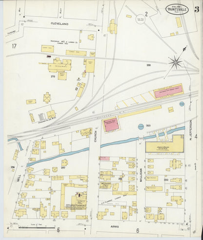 Sanborn Fire Insurance Map from Huntsville, Madison County, Alabama (1908), Sheet #0003 - Complete Map Set gallery image, historic Sanborn map, vintage wall art, Alabama Alabama