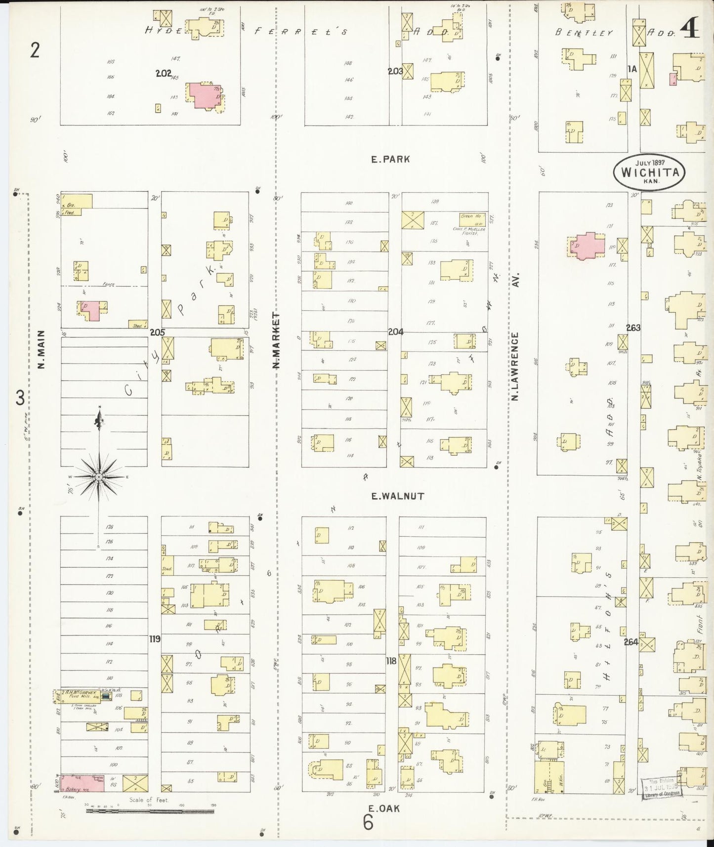 Sanborn Fire Insurance Map from Wichita, Sedgwick County, Kansas (1897), Sheet #0004 - Complete Map Set gallery image, historic Sanborn map, vintage wall art, Kansas Kansas