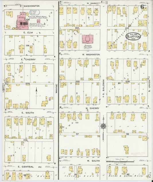 Sanborn Fire Insurance Map from Bluffton, Wells County, Indiana (1919), Sheet #0006 - Historic Sanborn Fire Insurance Map Print, vintage old map wall art, antique decor, genealogy gift, Indiana Indiana map
