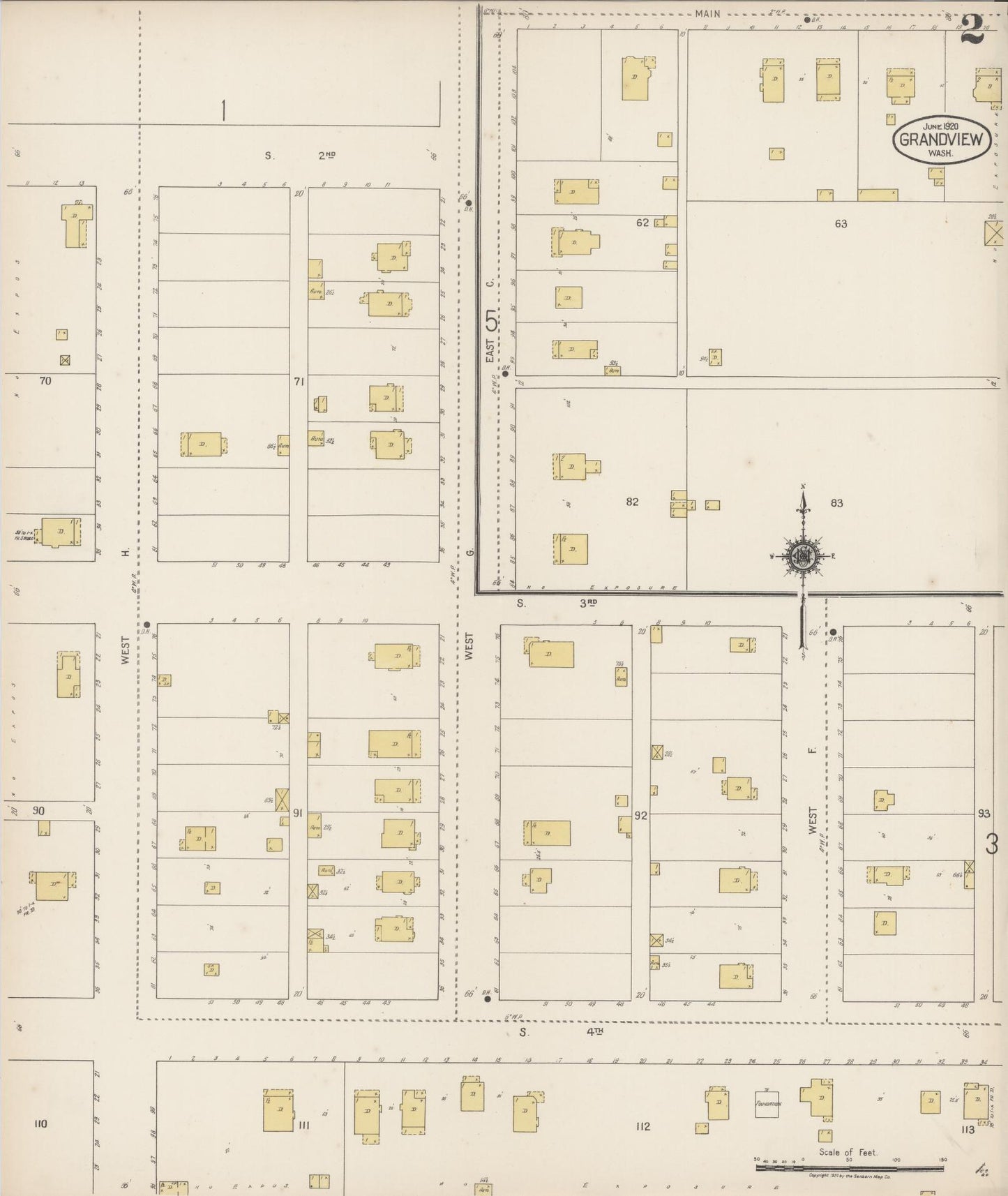 Sanborn Fire Insurance Map from Grandview, Yakima County, Washington (1920), Sheet #0002 - Historic Sanborn Fire Insurance Map Print, vintage old map wall art, antique decor, genealogy gift, Washington Washington map