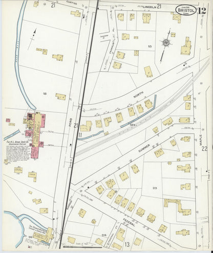 Sanborn Fire Insurance Map from Bristol, Hartford County, Connecticut (1916), Sheet #0012 - Complete Map Set gallery image, historic Sanborn map, vintage wall art, Connecticut Connecticut