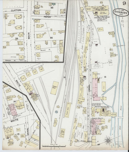 Sanborn Fire Insurance Map from Danbury, Fairfield County, Connecticut (1889), Sheet #0009 - Complete Map Set gallery image, historic Sanborn map, vintage wall art, Connecticut Connecticut