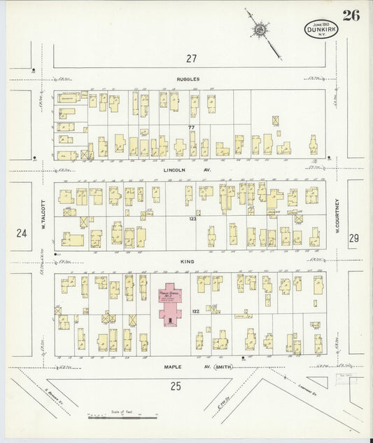 Sanborn Fire Insurance Map from Dunkirk, Chautauqua County, New York (1910), Sheet #0026 - Historic Sanborn Fire Insurance Map Print, vintage old map wall art, antique decor, genealogy gift, New York New York map