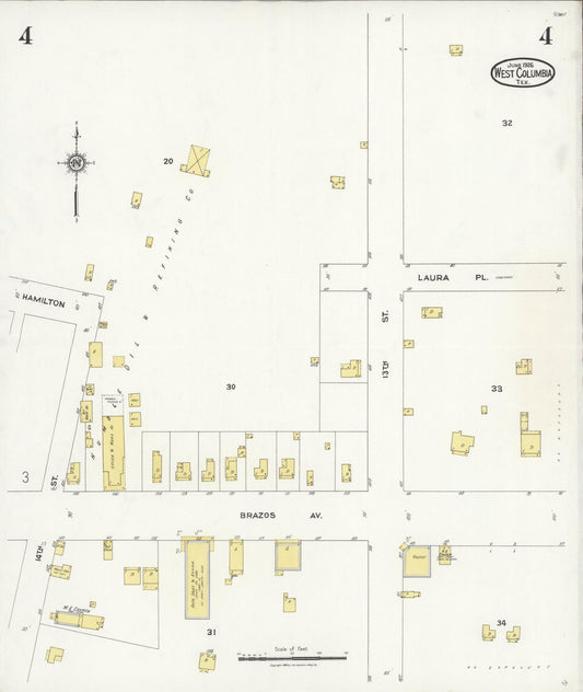 Sanborn Fire Insurance Map from West Columbia, Brazoria County, Texas (1926), Sheet #0004 - Historic Sanborn Fire Insurance Map Print, vintage old map wall art, antique decor, genealogy gift, Texas Texas map