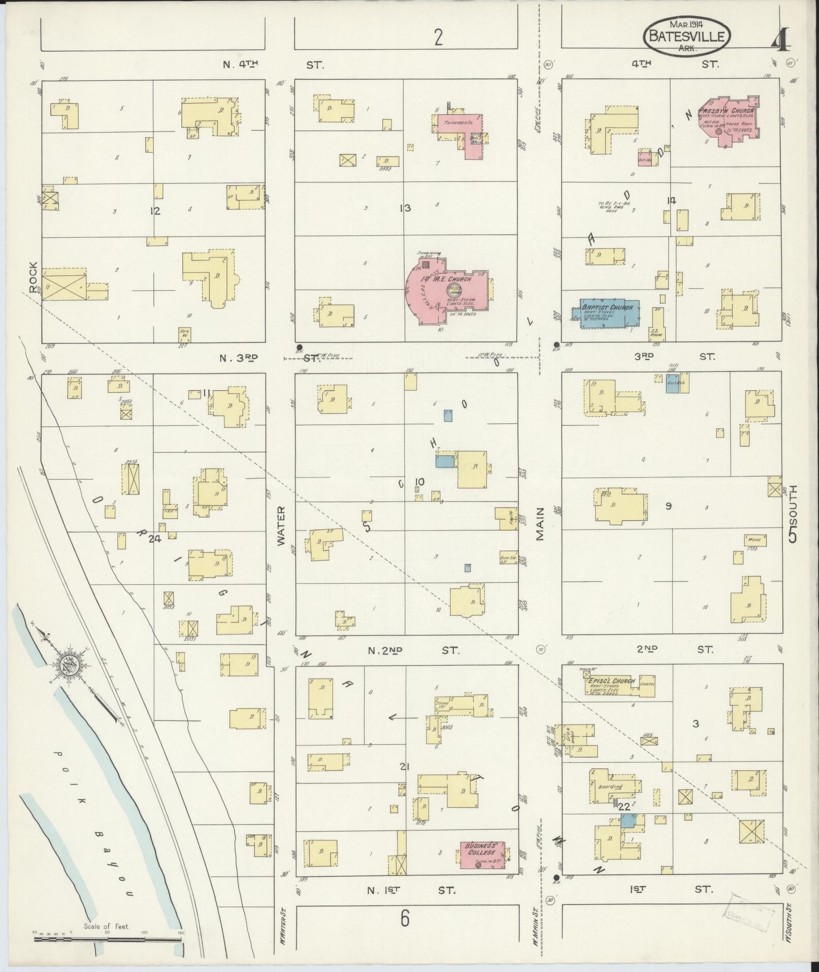 Sanborn Fire Insurance Map from Batesville, Independence County, Arkansas (1914), Sheet #0004 - Complete Map Set gallery image, historic Sanborn map, vintage wall art, Arkansas Arkansas