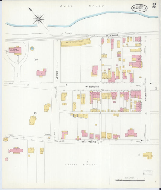 Sanborn Fire Insurance Map from Maysville, Mason County, Kentucky (1908), Sheet #0002 - Historic Sanborn Fire Insurance Map Print, vintage old map wall art, antique decor, genealogy gift, Kentucky Kentucky map