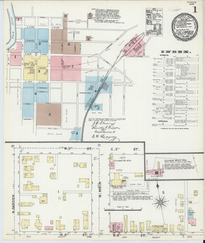 Sanborn Fire Insurance Map from Columbia, Maury County, Tennessee (1891), Sheet #0001 - Complete Map Set gallery image, historic Sanborn map, vintage wall art, Tennessee Tennessee