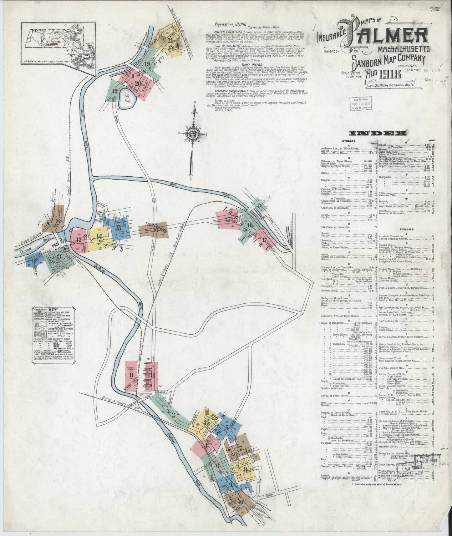 Sanborn Fire Insurance Map from Palmer, Hampden County, Massachusetts (1918), Sheet #0001 - Complete Map Set gallery image, historic Sanborn map, vintage wall art, Massachusetts Massachusetts