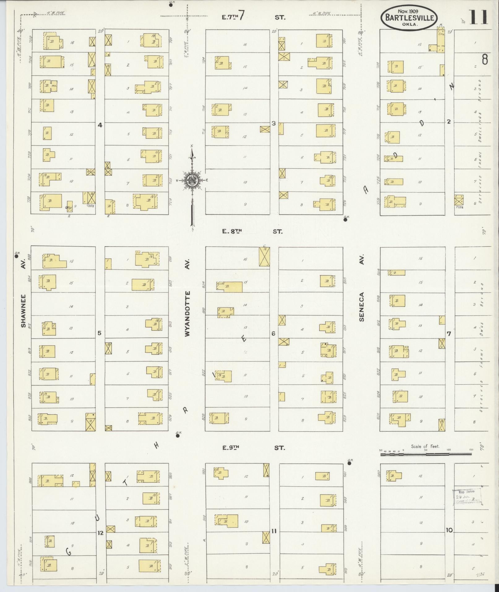 Sanborn Fire Insurance Map from Bartlesville, Washington County, Oklahoma (1909), Sheet #0011 - Historic Sanborn Fire Insurance Map Print, vintage old map wall art, antique decor, genealogy gift, Oklahoma Oklahoma map
