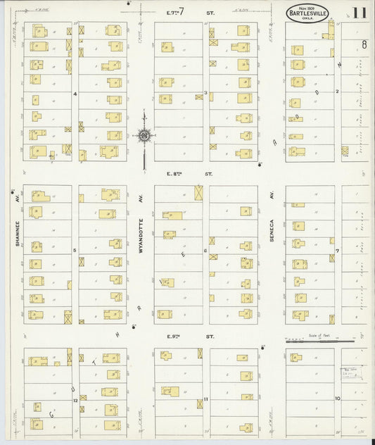 Sanborn Fire Insurance Map from Bartlesville, Washington County, Oklahoma (1909), Sheet #0011 - Historic Sanborn Fire Insurance Map Print, vintage old map wall art, antique decor, genealogy gift, Oklahoma Oklahoma map