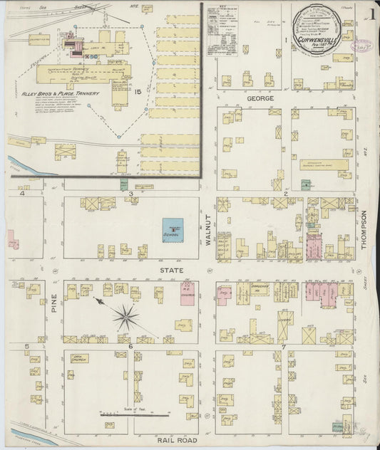 Sanborn Fire Insurance Map from Curwensville, Clearfield County, Pennsylvania (1887), Sheet #0001 - Historic Sanborn Fire Insurance Map Print, vintage old map wall art, antique decor, genealogy gift, Pennsylvania Pennsylvania map