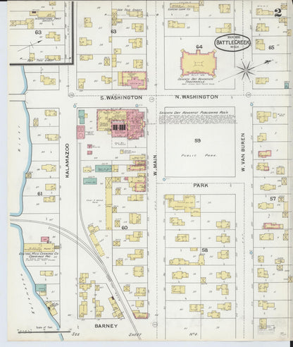 Sanborn Fire Insurance Map from Battle Creek, Calhoun County, Michigan (1892), Sheet #0002 - Complete Map Set gallery image, historic Sanborn map, vintage wall art, Michigan Michigan