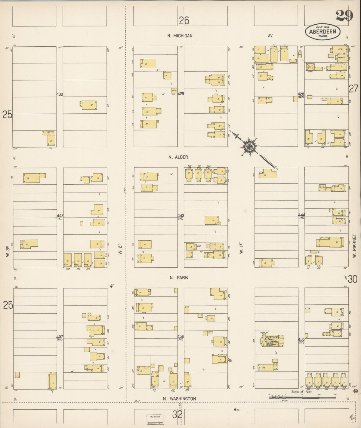 Sanborn Fire Insurance Map from Aberdeen, Grays Harbor County, Washington (1914), Sheet #0029 - Complete Map Set gallery image, historic Sanborn map, vintage wall art, Washington Washington