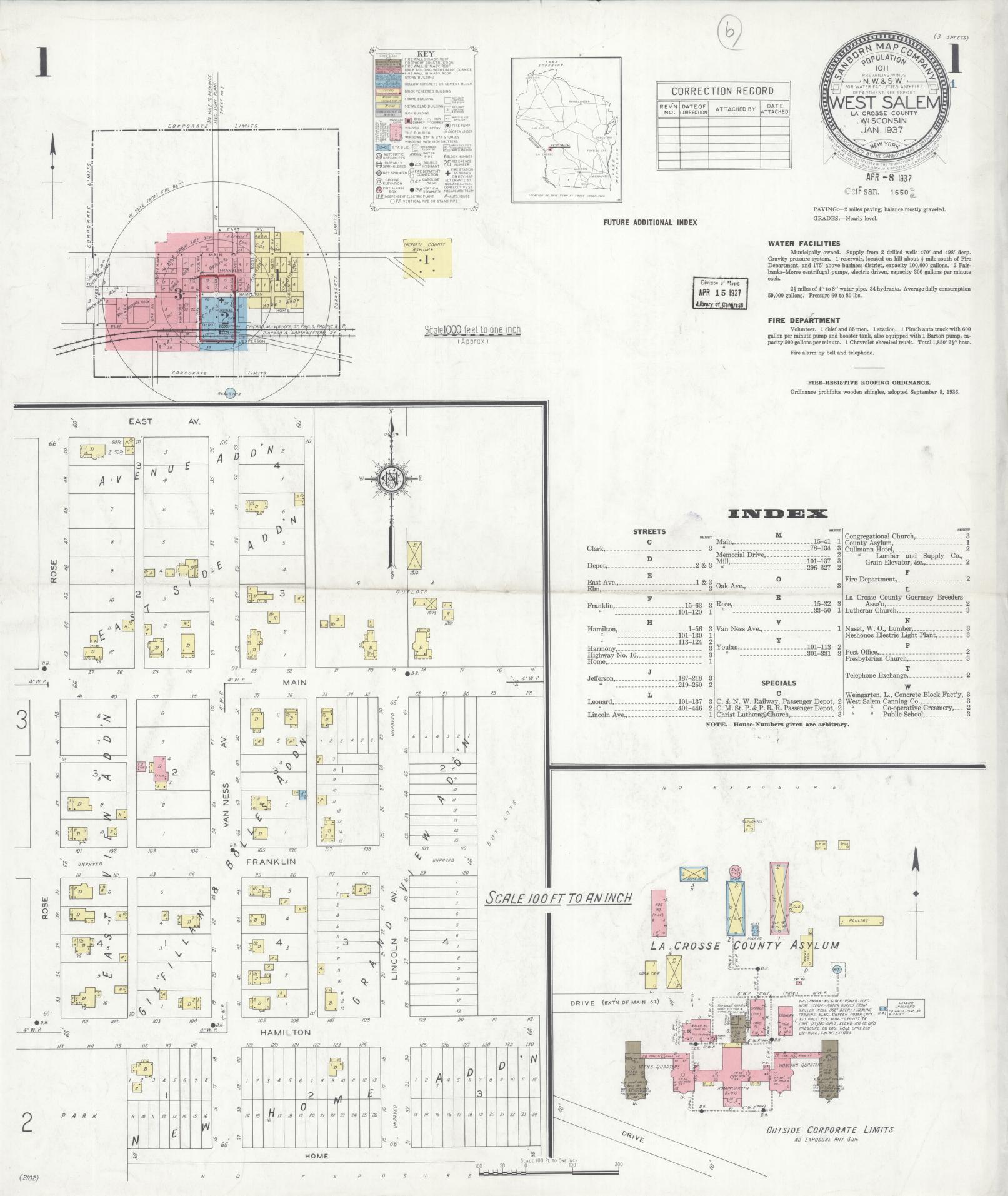 Sanborn Fire Insurance Map from West Salem, La Crosse County, Wisconsin (1937), Sheet #0001 - Complete Map Set gallery image, historic Sanborn map, vintage wall art, Wisconsin Wisconsin