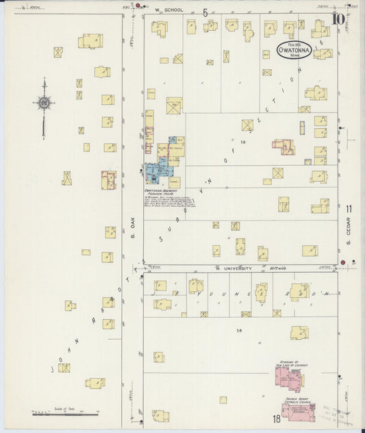 Sanborn Fire Insurance Map from Owatonna, Steele County, Minnesota (1915), Sheet #0010 - Historic Sanborn Fire Insurance Map Print, vintage old map wall art, antique decor, genealogy gift, Minnesota Minnesota map