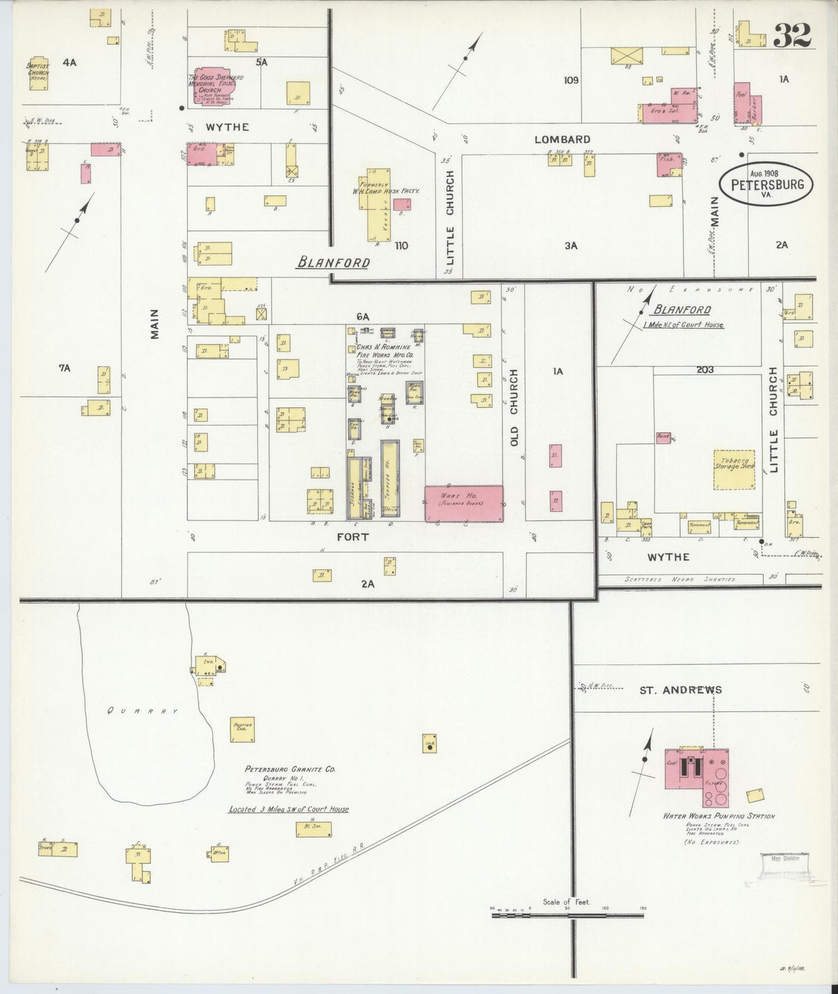 Sanborn Fire Insurance Map from Petersburg, Independent Cities, Virginia (1908), Sheet #0032 - Complete Map Set gallery image, historic Sanborn map, vintage wall art, Virginia Virginia