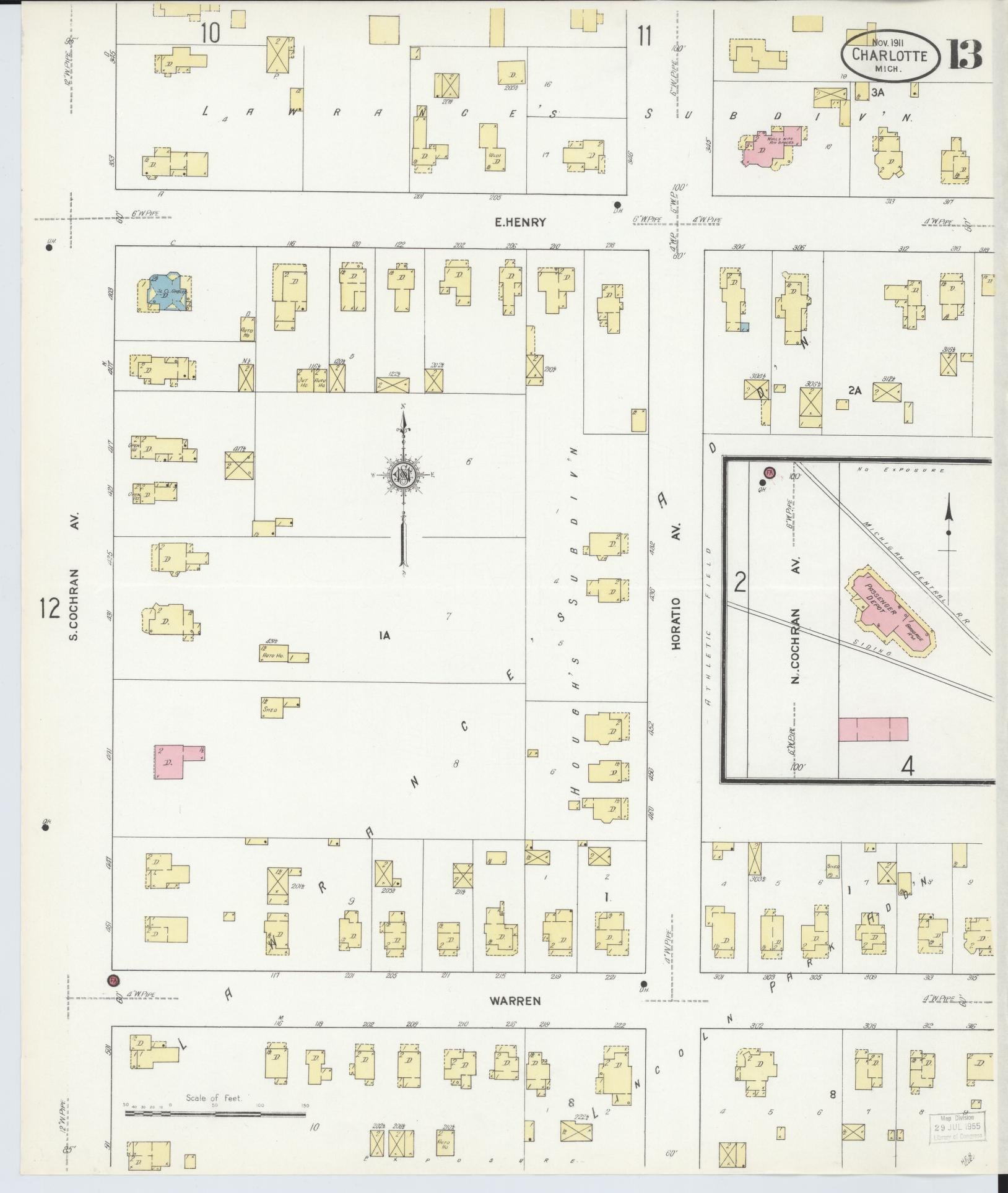 Sanborn Fire Insurance Map from Charlotte, Eaton County, Michigan (1911), Sheet #0013 - Complete Map Set gallery image, historic Sanborn map, vintage wall art, Michigan Michigan