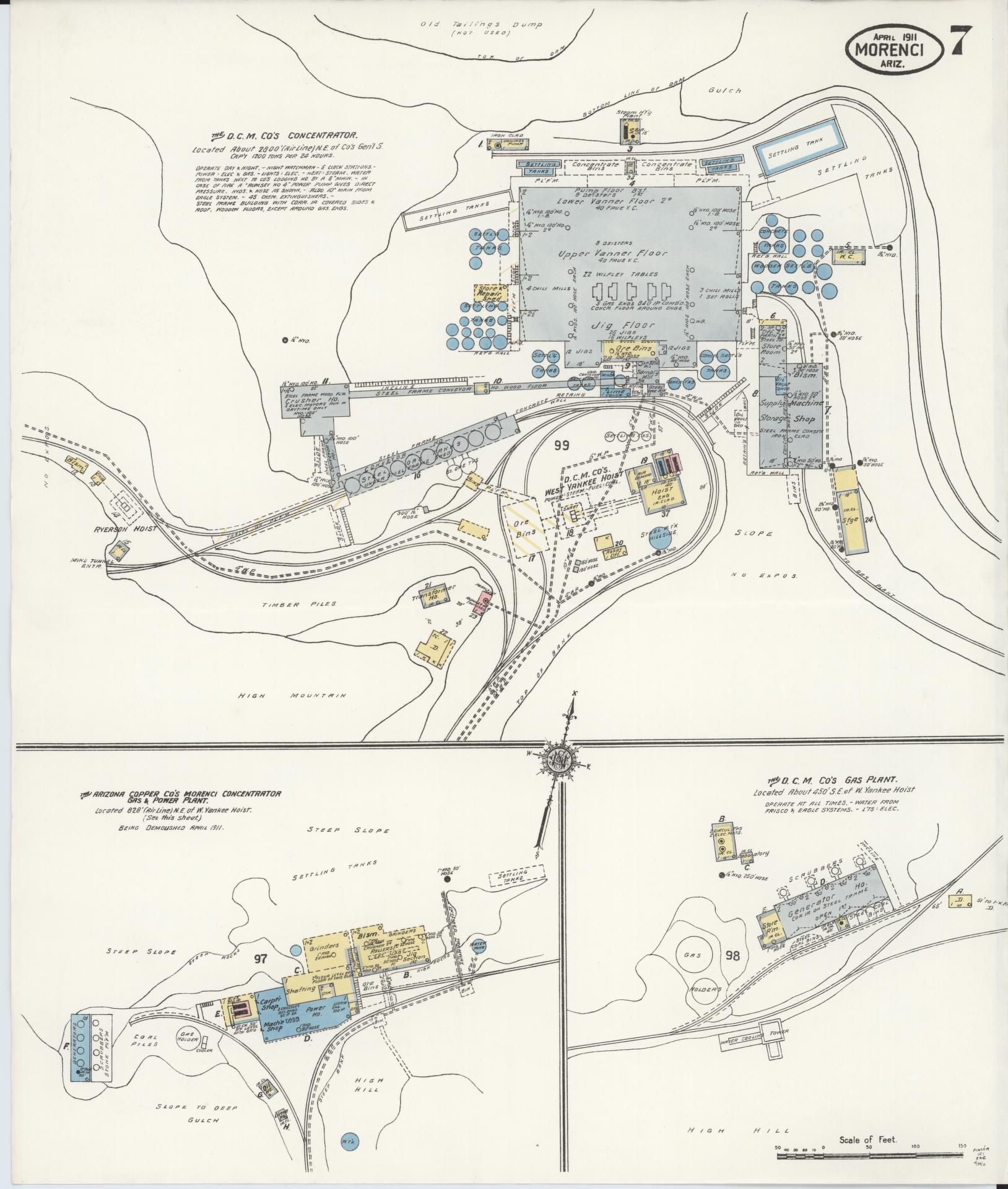 Sanborn Fire Insurance Map from Morenci, Greenlee County, Arizona (1911), Sheet #0007 - Complete Map Set gallery image, historic Sanborn map, vintage wall art, Arizona Arizona