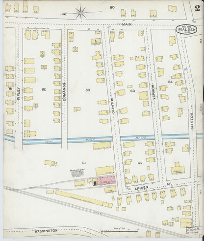 Sanborn Fire Insurance Map from Malden, Middlesex County, Massachusetts (1892), Sheet #0002 - Historic Sanborn Fire Insurance Map Print, vintage old map wall art, antique decor, genealogy gift, Massachusetts Massachusetts map
