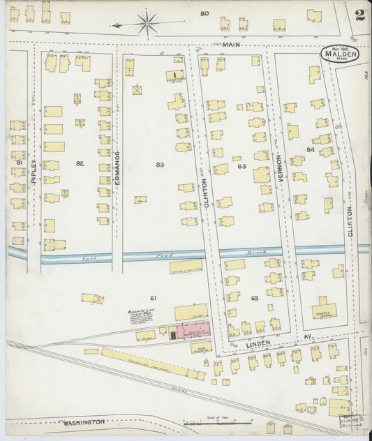 Sanborn Fire Insurance Map from Malden, Middlesex County, Massachusetts (1892), Sheet #0002 - Historic Sanborn Fire Insurance Map Print, vintage old map wall art, antique decor, genealogy gift, Massachusetts Massachusetts map