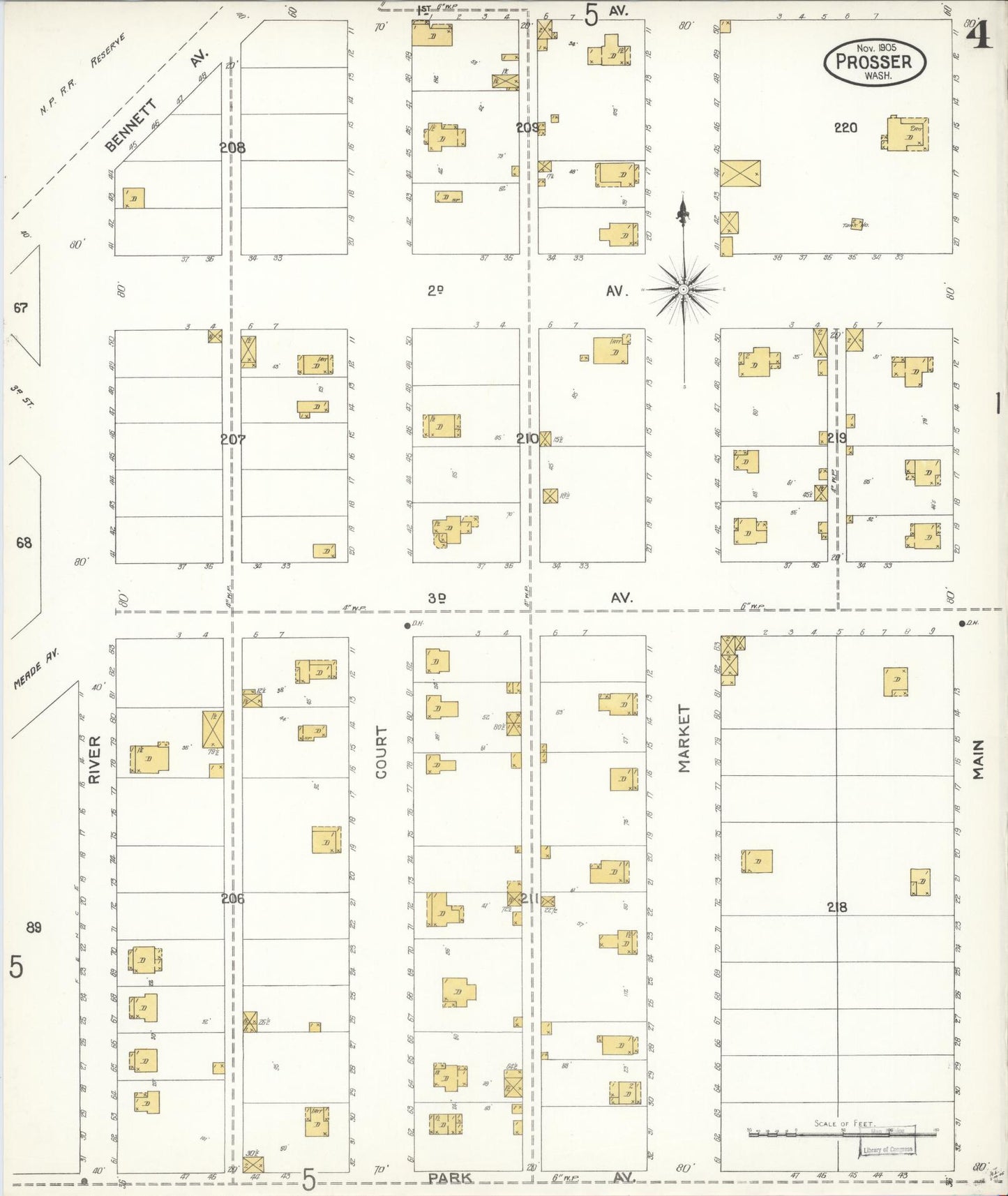 Sanborn Fire Insurance Map from Prosser, Benton County, Washington (1905), Sheet #0004 - Complete Map Set gallery image, historic Sanborn map, vintage wall art, Washington Washington