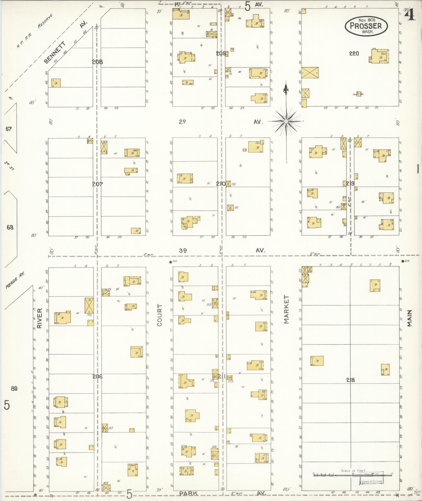 Sanborn Fire Insurance Map from Prosser, Benton County, Washington (1905), Sheet #0004 - Complete Map Set gallery image, historic Sanborn map, vintage wall art, Washington Washington