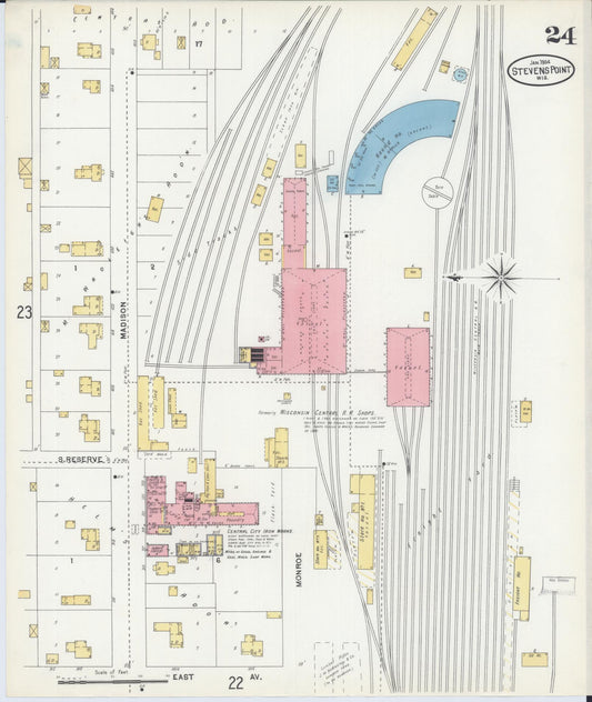 Sanborn Fire Insurance Map from Stevens Point, Portage County, Wisconsin (1904), Sheet #0024 - Historic Sanborn Fire Insurance Map Print, vintage old map wall art, antique decor, genealogy gift, Wisconsin Wisconsin map