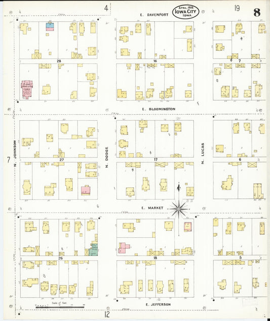 Sanborn Fire Insurance Map from Iowa City, Johnson County, Iowa (1906), Sheet #0008 - Historic Sanborn Fire Insurance Map Print, vintage old map wall art
